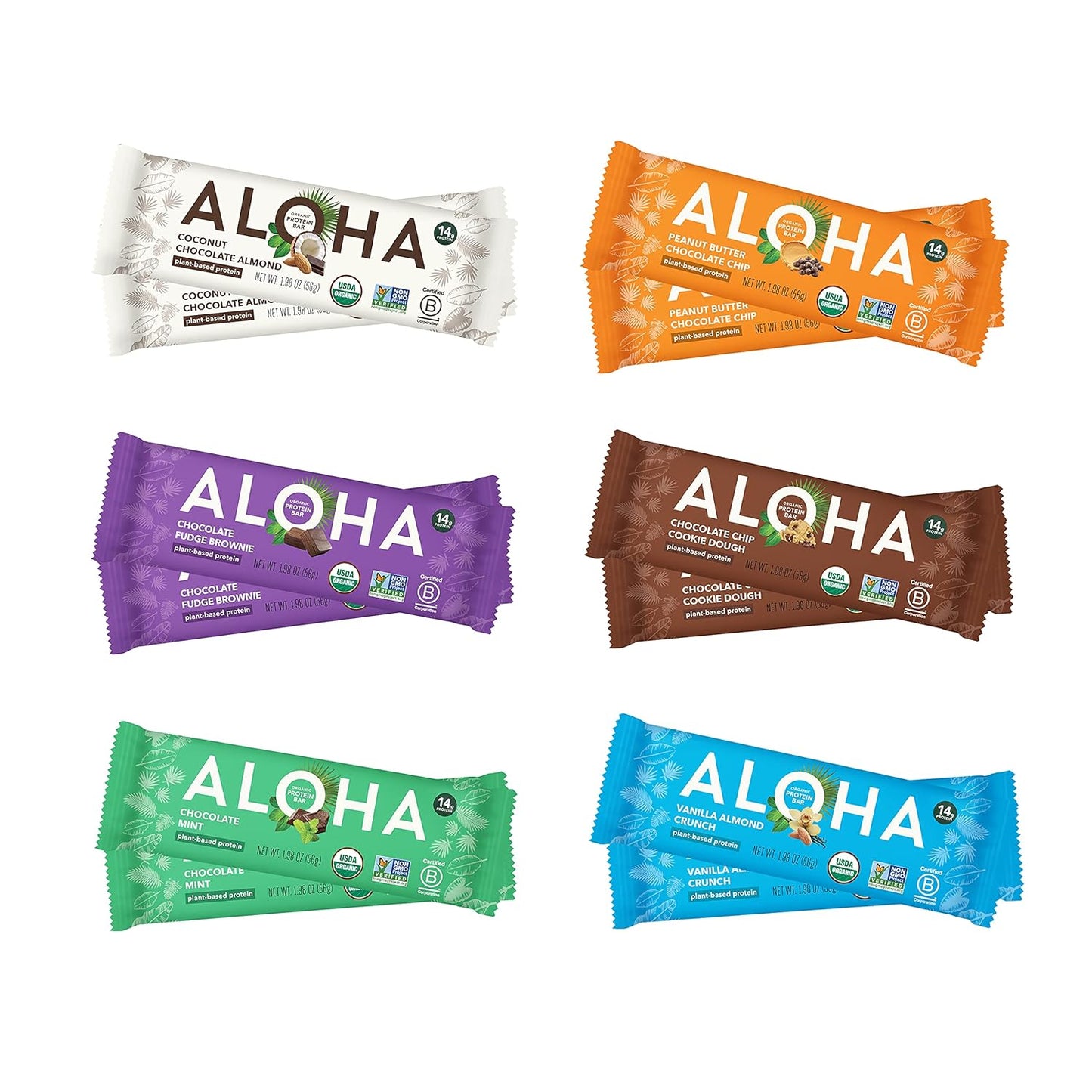 ALOHA Organic Plant Based Protein Bars - 6 Flavor Variety Pack - 12 Count