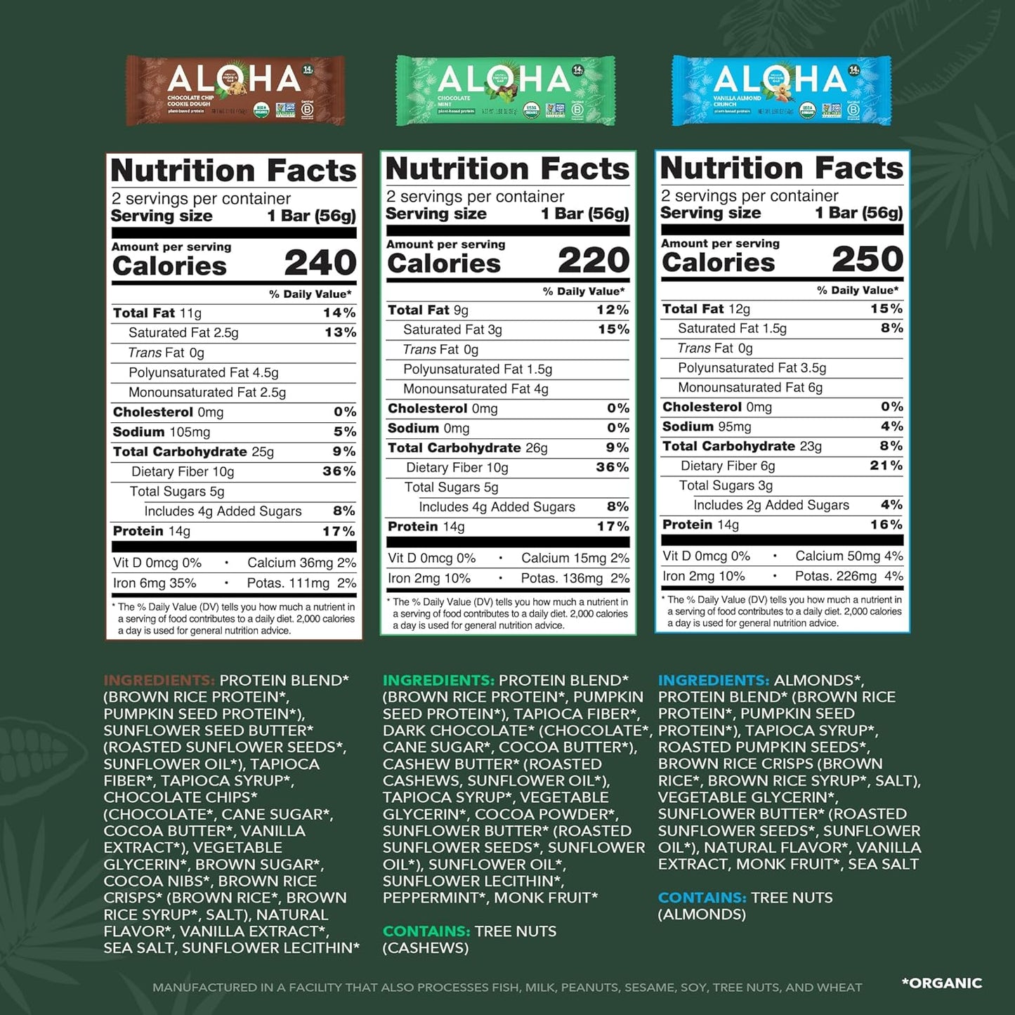 ALOHA Organic Plant Based Protein Bars - 6 Flavor Variety Pack - 12 Count
